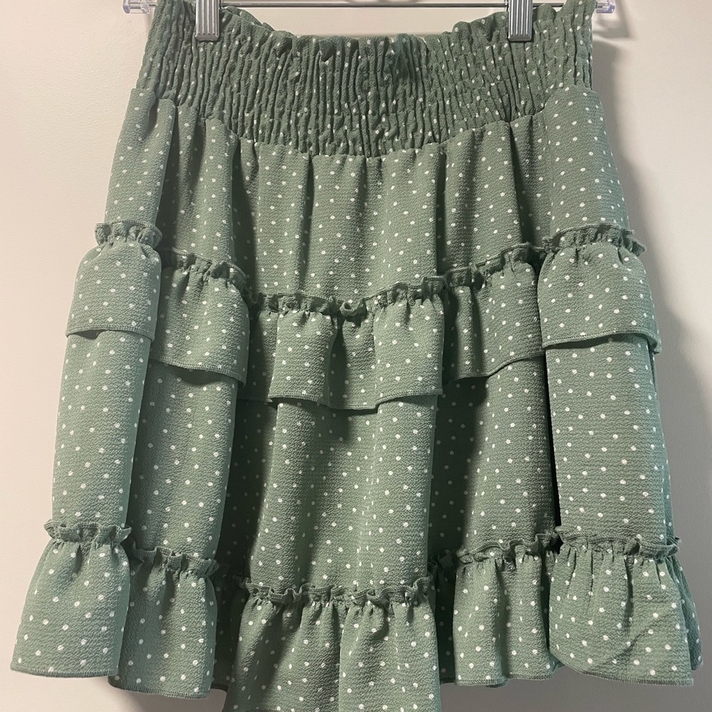 Green Polka Dot Ruffle Skirt